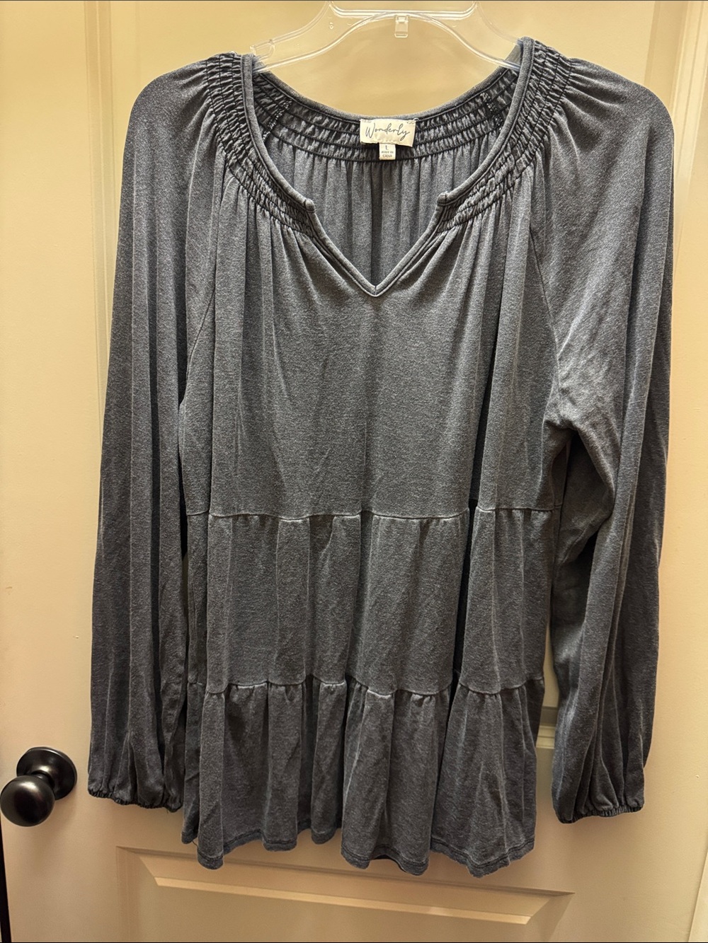 Wonderly Charcoal Long-Sleeve Tiered Peasant Top